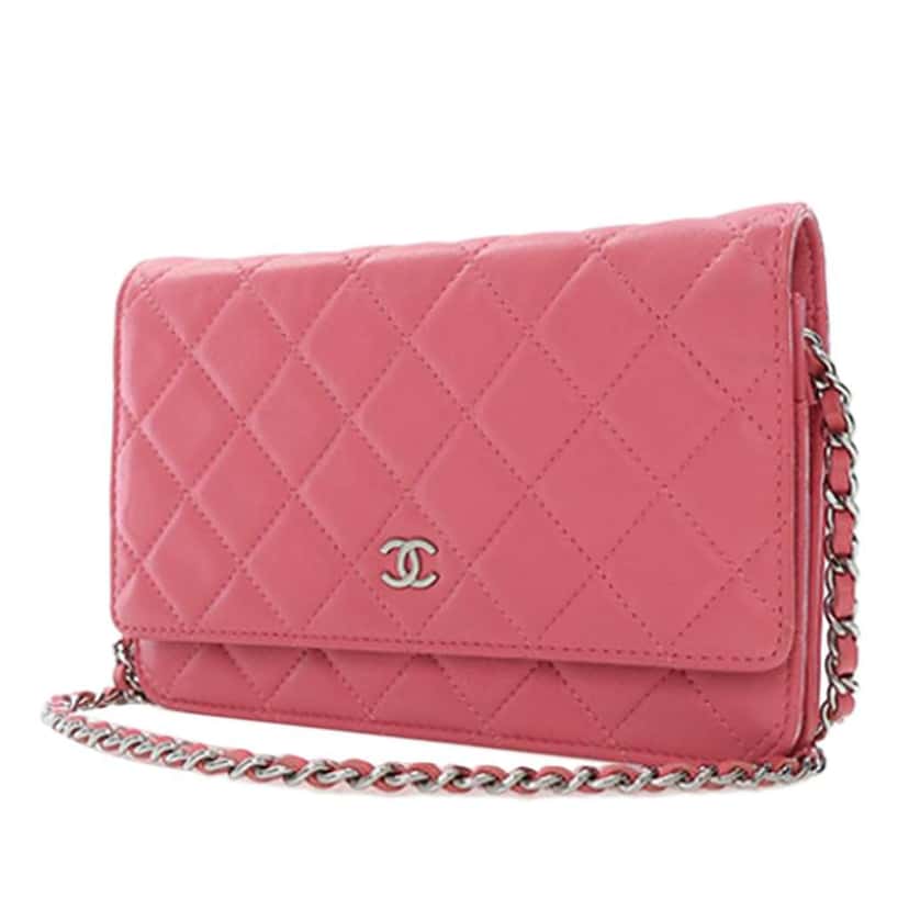Chanel Classic Lambskin Wallet on Chain Pink Leather Good condition - Back View