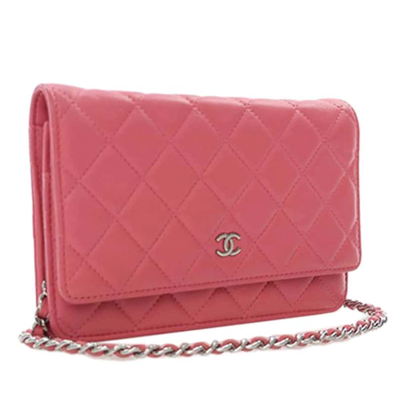 Chanel Classic Lambskin Wallet on Chain Pink Leather Good condition - Inside View