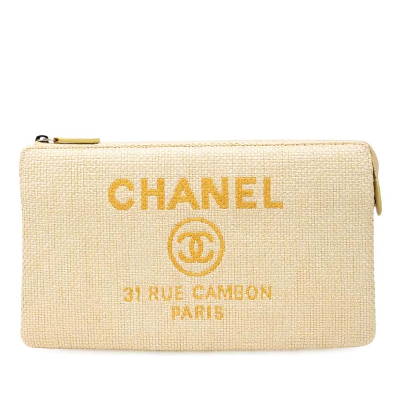 Chanel Medium Raffia Deauville O Case Clutch Yellow Good condition - Front View