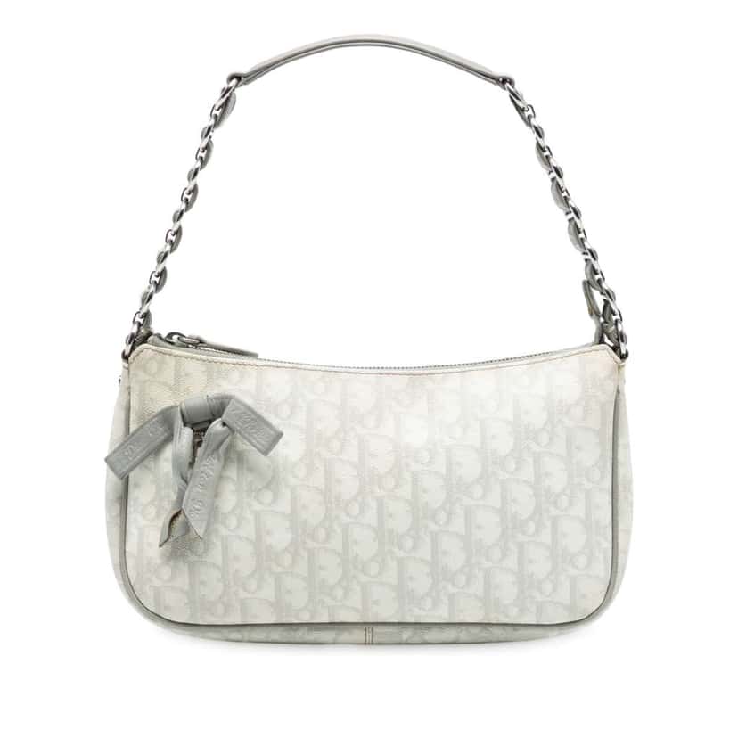 Dior Oblique Coated Canvas Romantique Shoulder Bag White Canvas Good condition - Front View