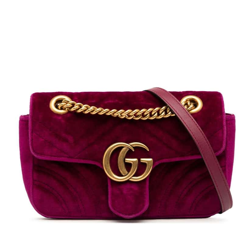 Gucci Small GG Marmont Matelasse Velvet Shoulder Bag Purple Velvet Good condition - Front View