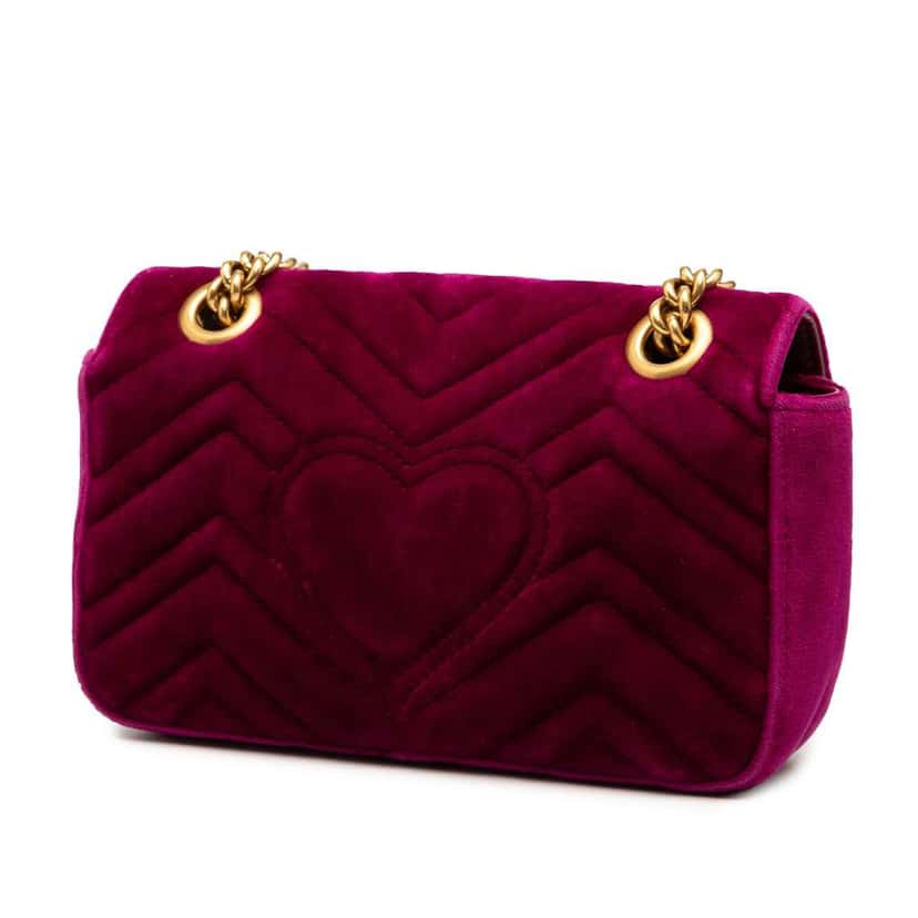 Gucci Small GG Marmont Matelasse Velvet Shoulder Bag Purple Velvet Good condition - Back View