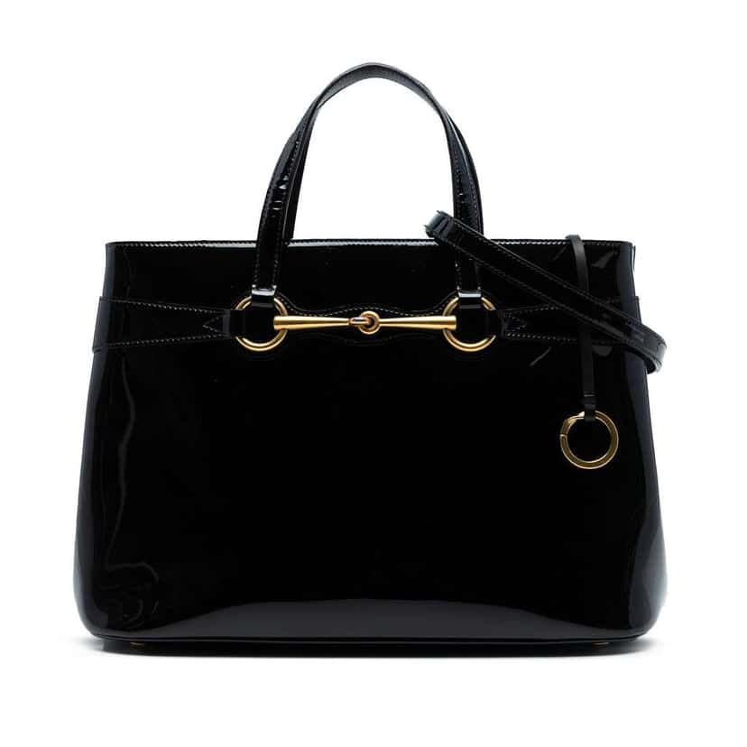 Gucci Patent Bright Bit Satchel Black Leather Good condition - Front View