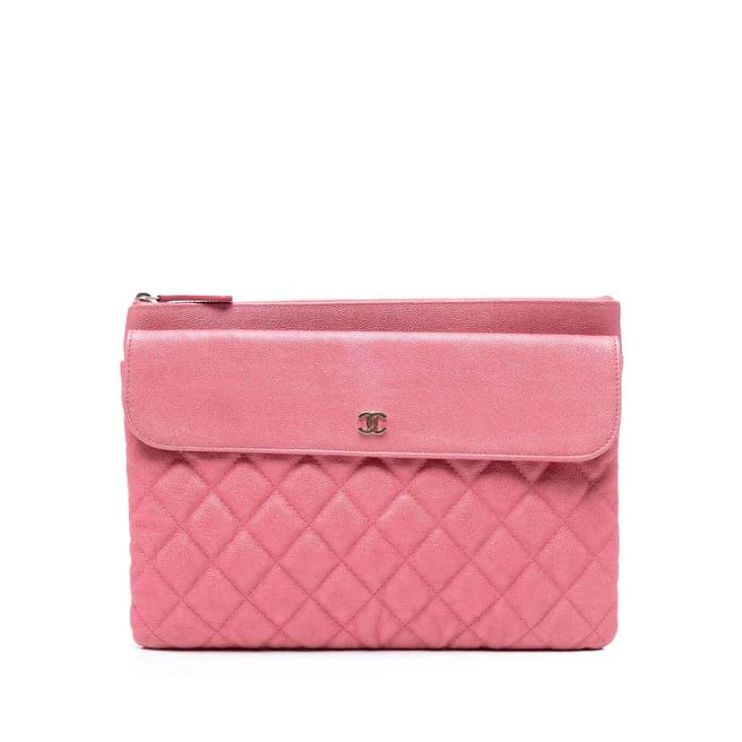 Chanel Medium CC Quilted Caviar Flap Cosmetic Case Pink Leather Good condition - Front View