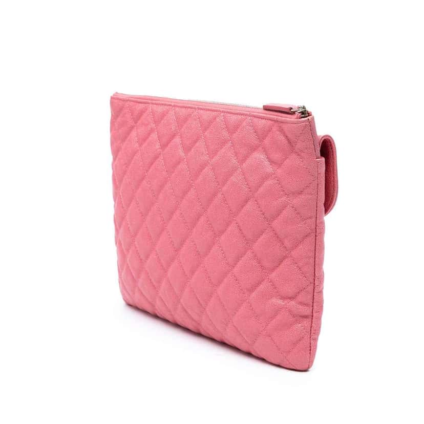 Chanel Medium CC Quilted Caviar Flap Cosmetic Case Pink Leather Good condition - Back View