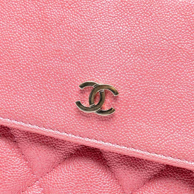 Chanel Medium CC Quilted Caviar Flap Cosmetic Case Pink Leather Good condition - Box View