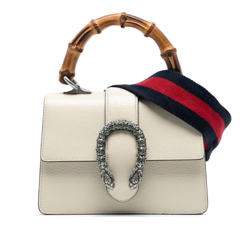 Gucci Mini Leather Bamboo Dionysus Web Satchel White Leather Good condition - Front View