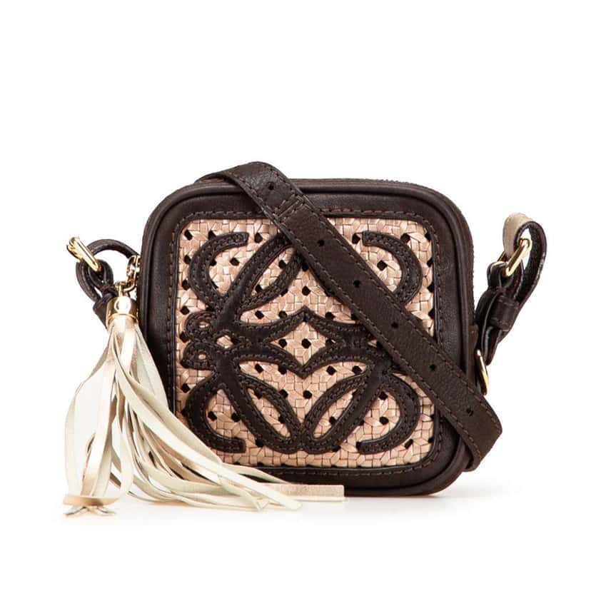 Loewe Mini Anagram Leather Tassel Crossbody Brown Leather Good condition - Front View