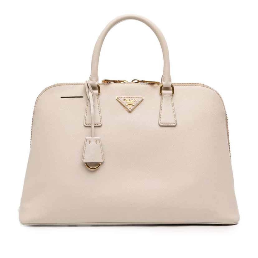 Prada Large Saffiano Lux Promenade Satchel White Leather Very good condition - Front View