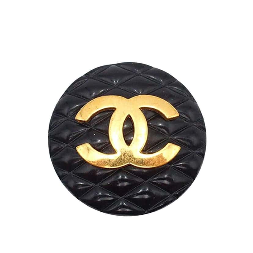 Chanel CC Resin and Gold Plated Quilted Button Clip On Earrings Black Good condition - Back View