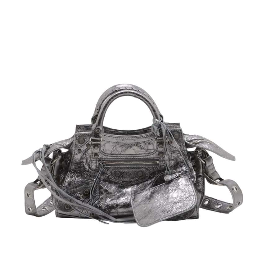 Balenciaga XS Metallic Lambskin Motocross Neo Cagole Silver Leather Good condition - Front View