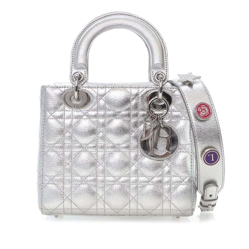 Dior Small Metallic Grained Calfskin Cannage My ABCDior Lady Dior Silver Leather Good condition - Front View