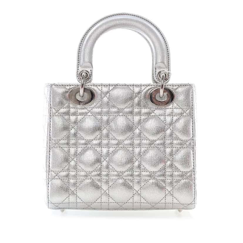 Dior Small Metallic Grained Calfskin Cannage My ABCDior Lady Dior Silver Leather Good condition - Back View