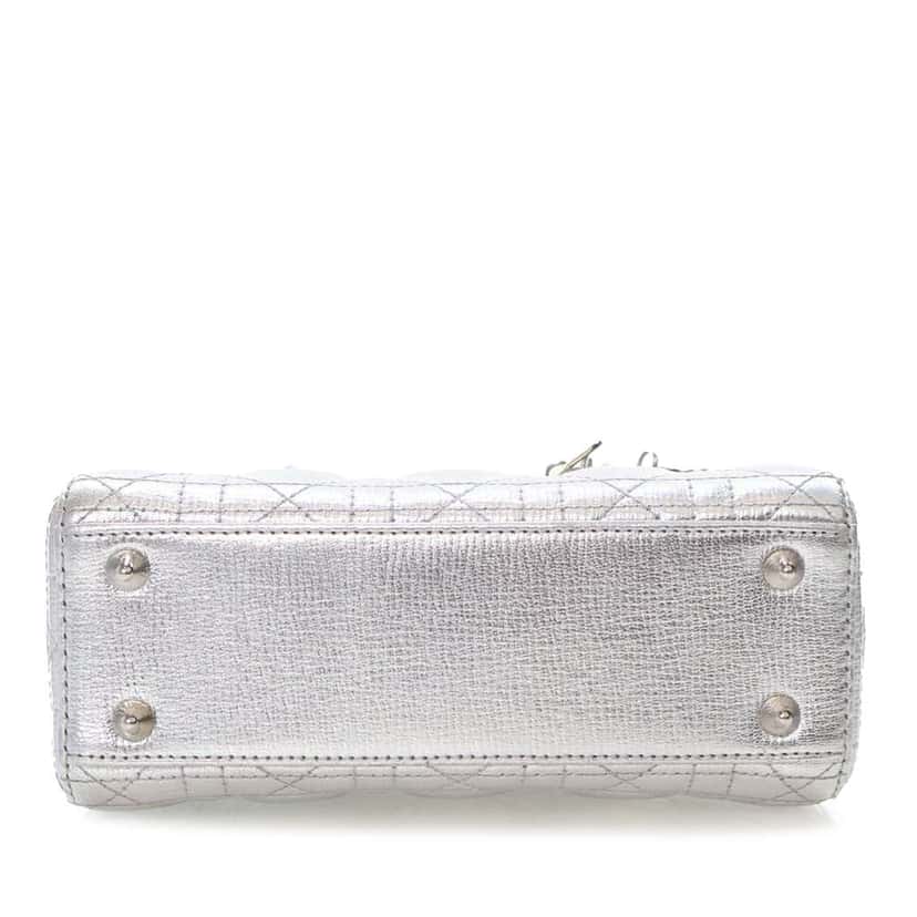 Dior Small Metallic Grained Calfskin Cannage My ABCDior Lady Dior Silver Leather Good condition - Inside View