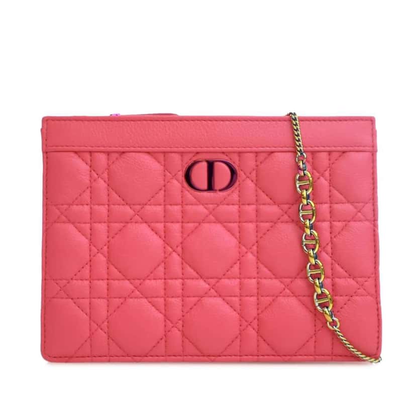 Dior Supple Cannage Calfskin Caro Every Dior Pouch Pink Leather Good condition - Front View