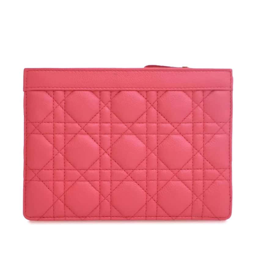 Dior Supple Cannage Calfskin Caro Every Dior Pouch Pink Leather Good condition - Back View