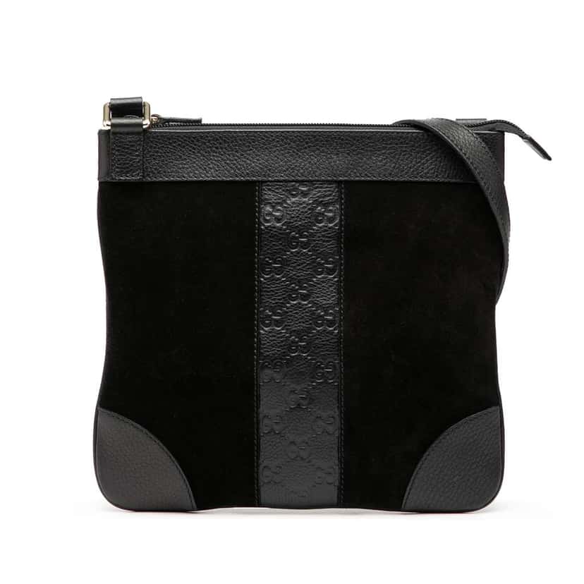 Gucci Guccissima Trimmed Suede Crossbody Black Leather Good condition - Front View