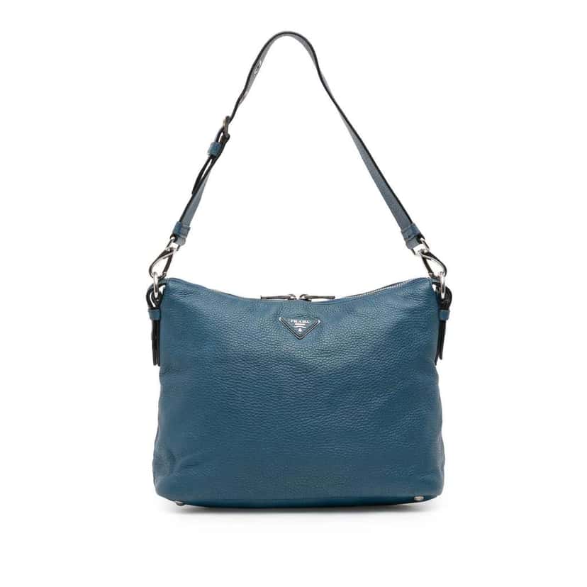 Prada Vitello Daino Shoulder Bag Blue Leather Very good condition - Front View
