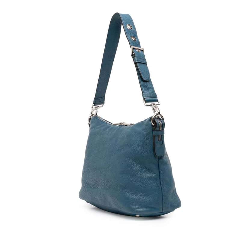 Prada Vitello Daino Shoulder Bag Blue Leather Very good condition - Back View