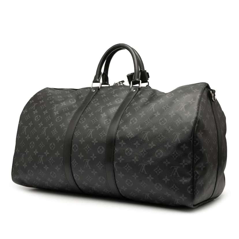 Louis Vuitton Monogram Eclipse Keepall Bandouliere 55 Black Good condition - Back View
