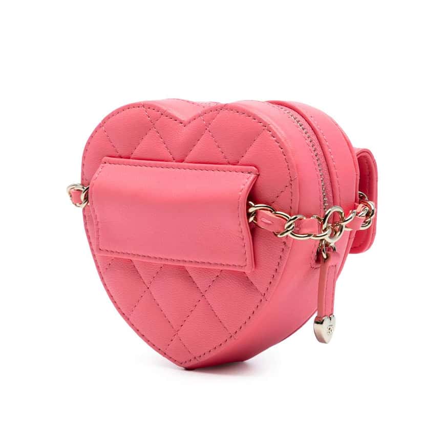 Chanel Mini Lambskin CC in Love Heart Crossbody Pink Leather Very good condition - Back View