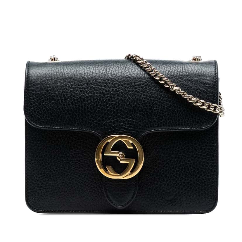 Gucci Small Dollar Calfskin Interlocking G Crossbody Black Leather Good condition - Front View