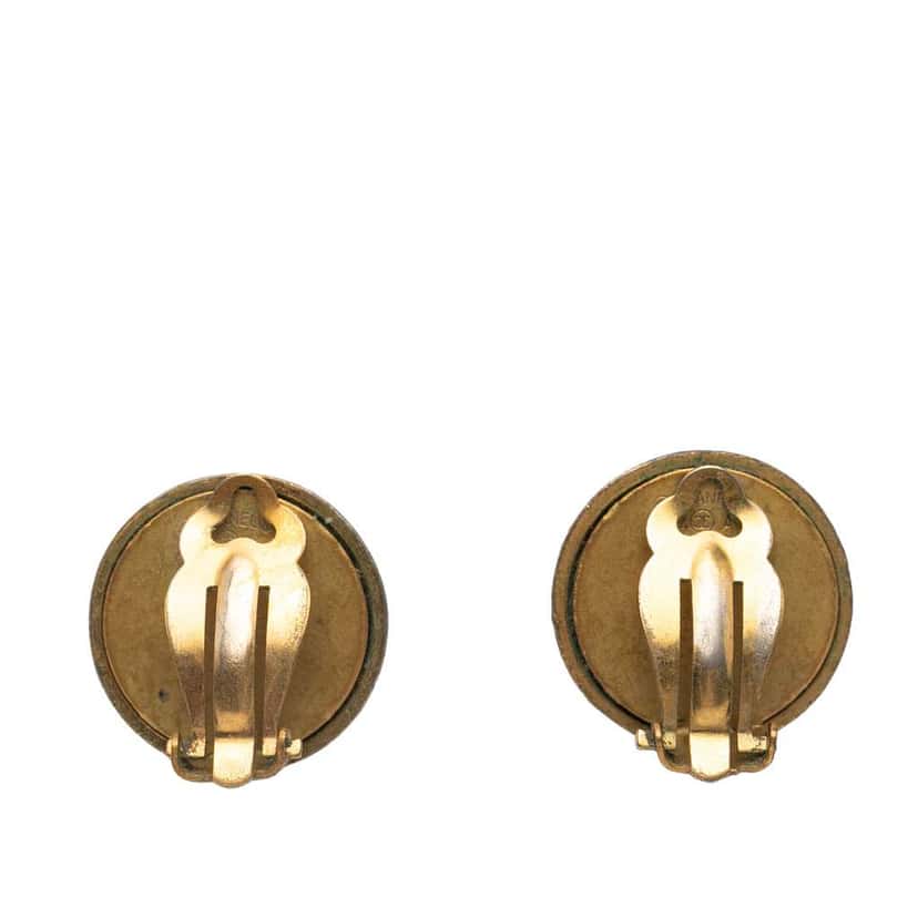 Chanel Gold Plated and Acrylic CC Round Clip On Earrings Gold Metal Good condition - Back View