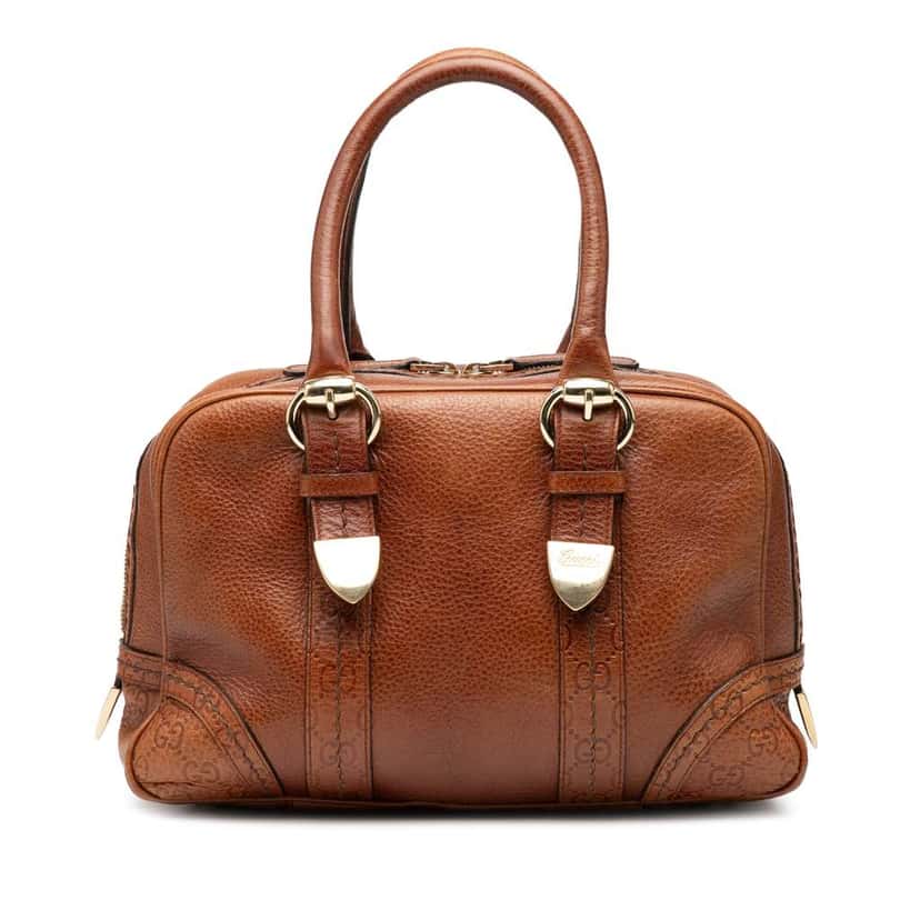 Gucci Guccissima Trimmed Leather Signoria Boston Bag Brown Leather Fair condition - Front View