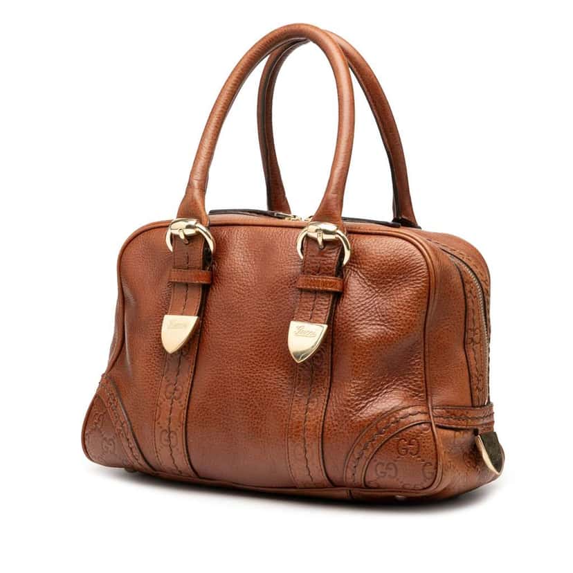 Gucci Guccissima Trimmed Leather Signoria Boston Bag Brown Leather Fair condition - Back View
