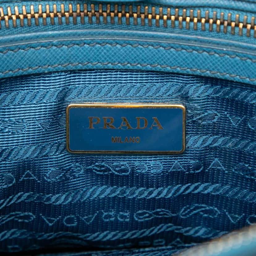 Prada Medium Saffiano Lux Galleria Satchel Blue Leather Good condition - Box View