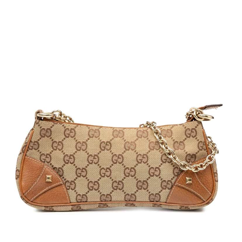 Gucci GG Canvas Nailhead Shoulder Bag Brown Canvas Good condition - Front View