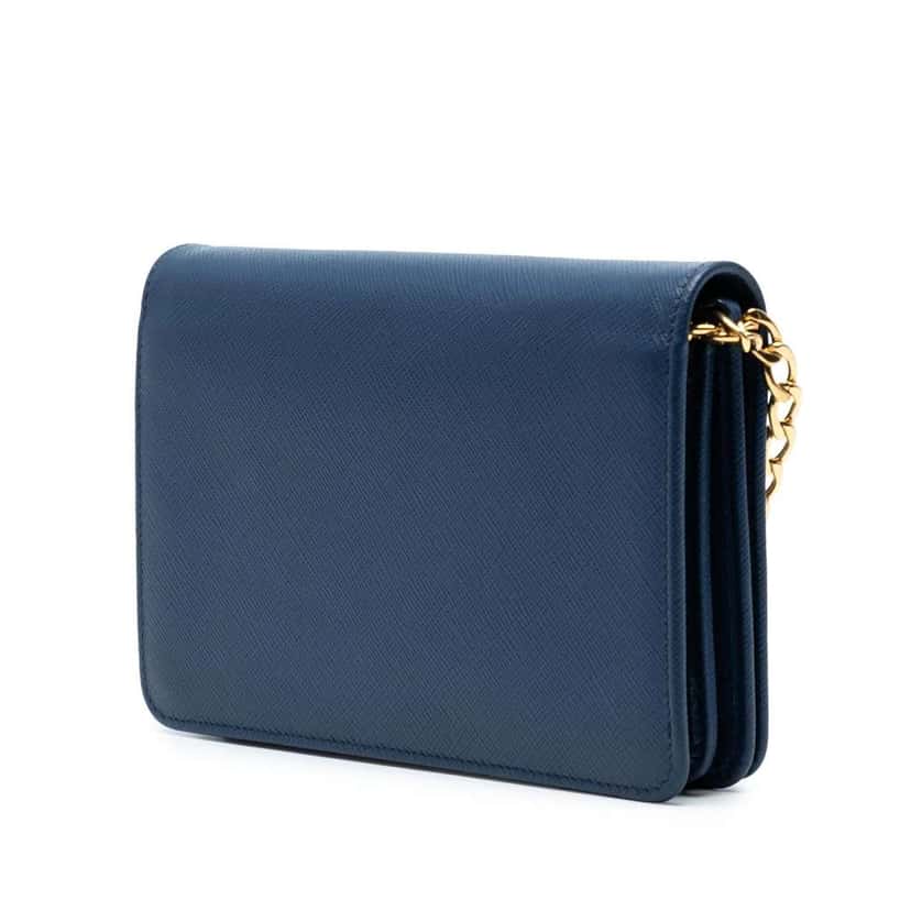 Prada Saffiano Lux Flip Lock Wallet on Chain Blue Leather Good condition - Back View