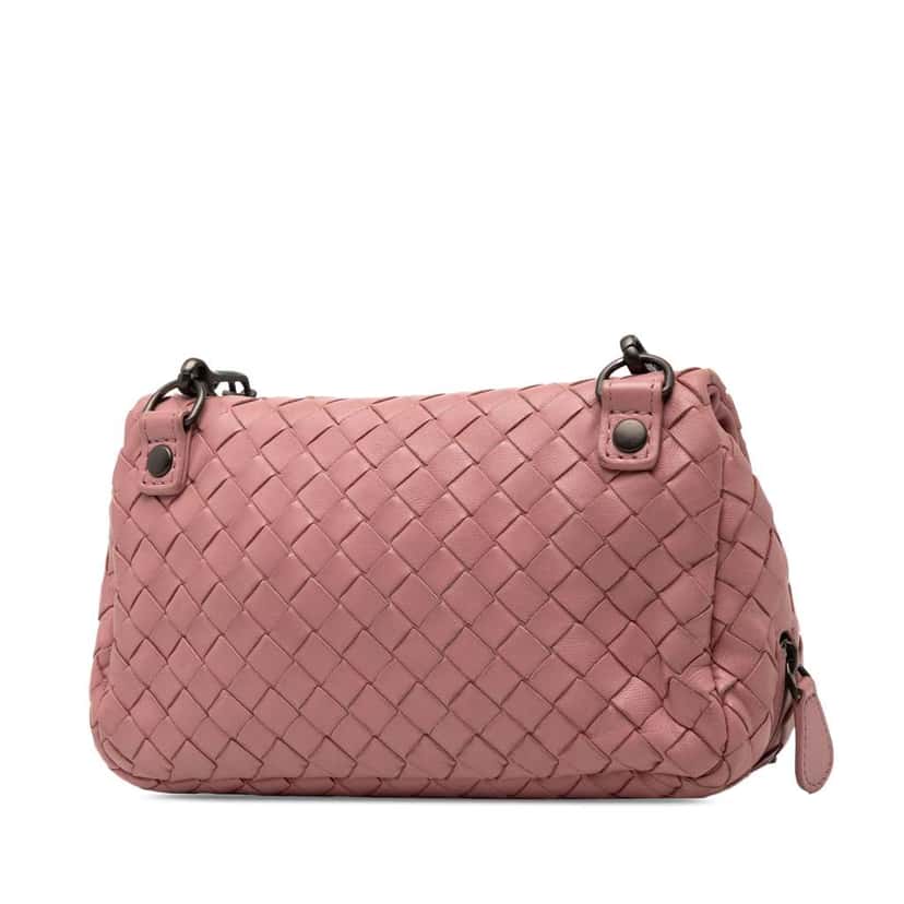 Bottega Veneta Mini Nappa Intrecciato Expandable Chain Crossbody Pink Leather Good condition - Back View