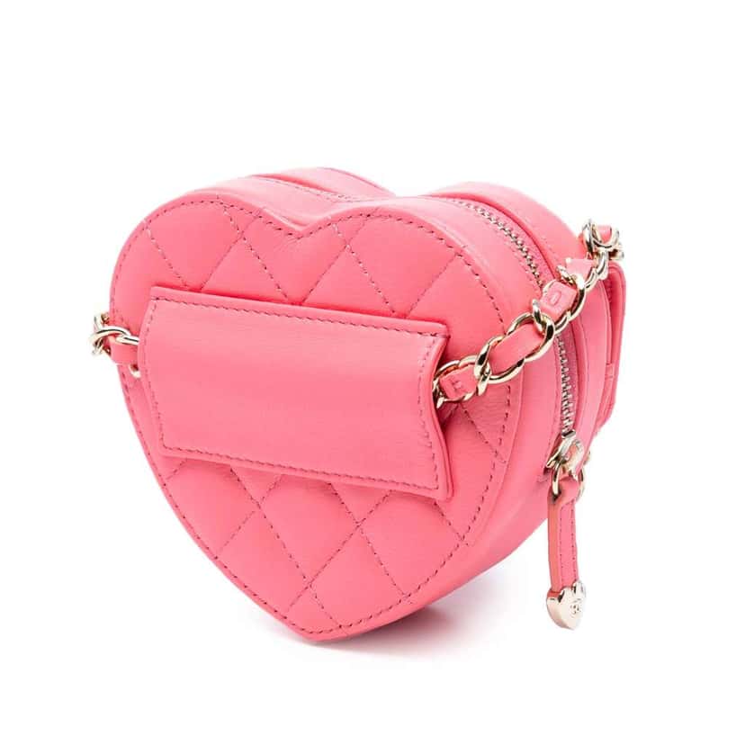 Chanel Mini Lambskin CC in Love Heart Crossbody Pink Leather Good condition - Back View