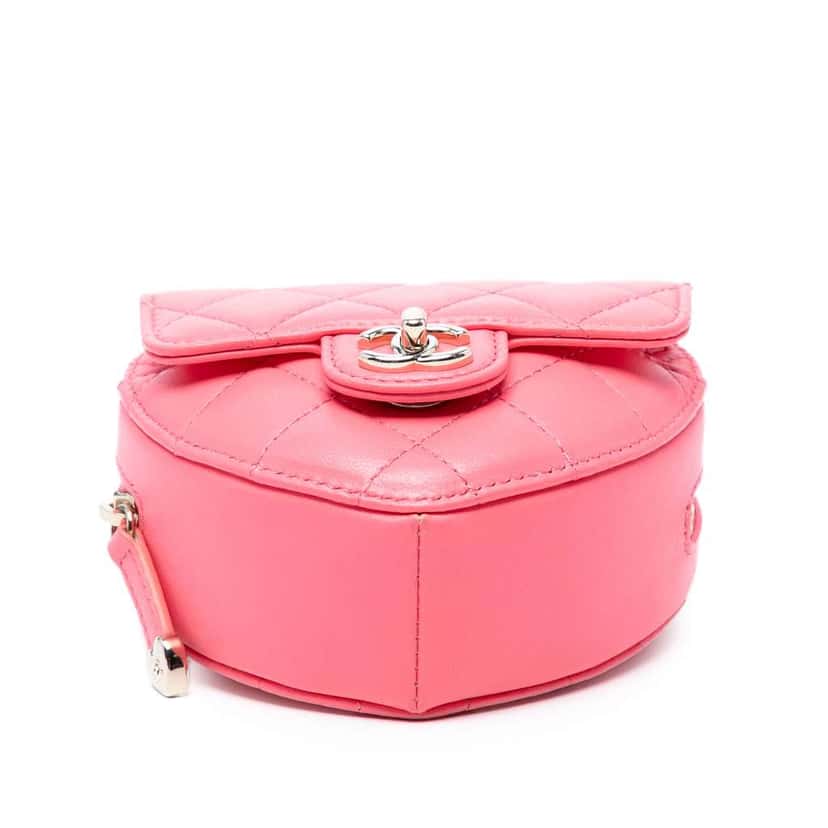 Chanel Mini Lambskin CC in Love Heart Crossbody Pink Leather Good condition - Inside View