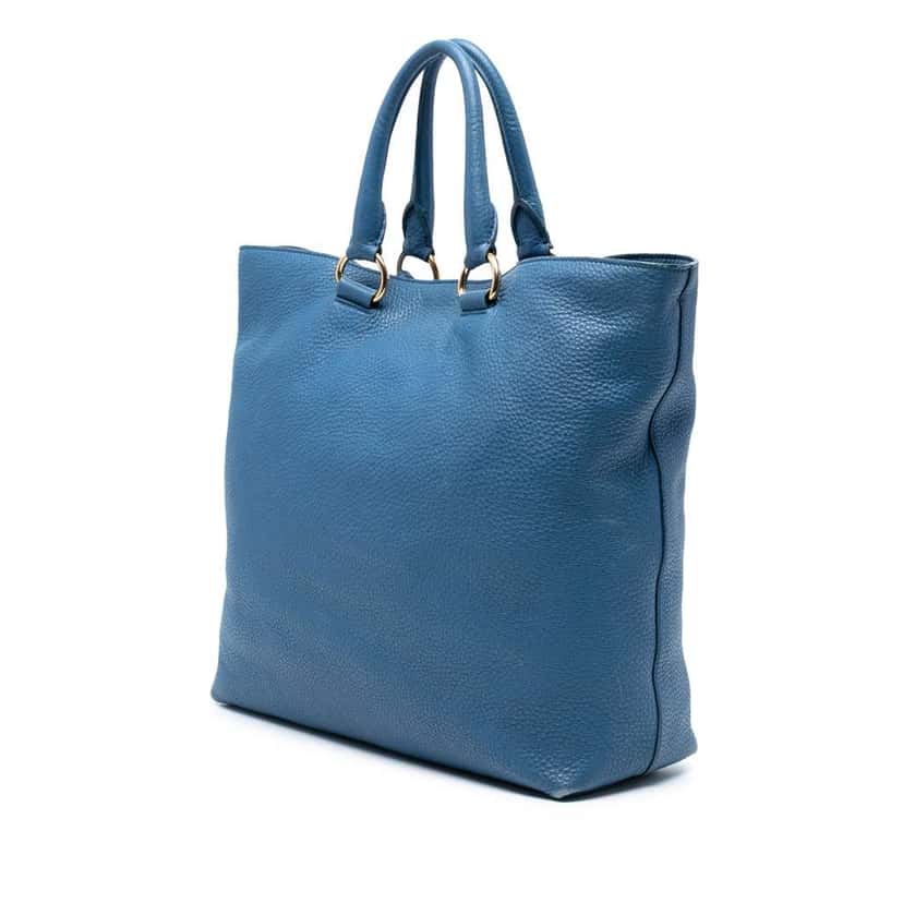 Prada Vitello Daino Open Convertible Tote Blue Leather Good condition - Back View