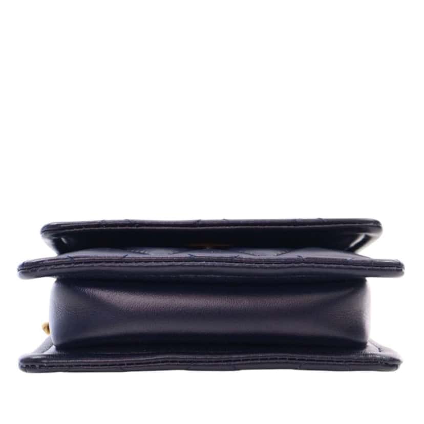 Chanel Mini Quilted Shiny Lambskin Button On Top Flap Blue Leather Good condition - Box View