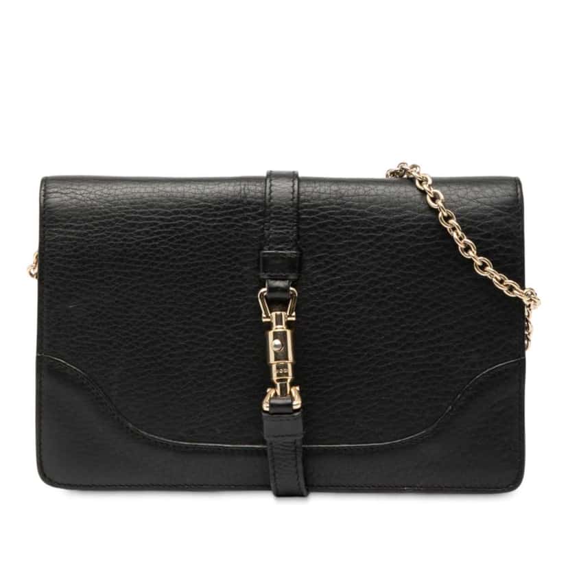 Gucci Pebbled Calfskin Piston Broadway Evening Bag Black Leather Good condition - Front View