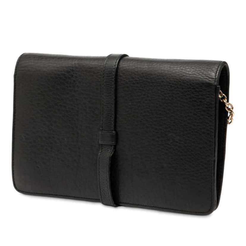 Gucci Pebbled Calfskin Piston Broadway Evening Bag Black Leather Good condition - Back View