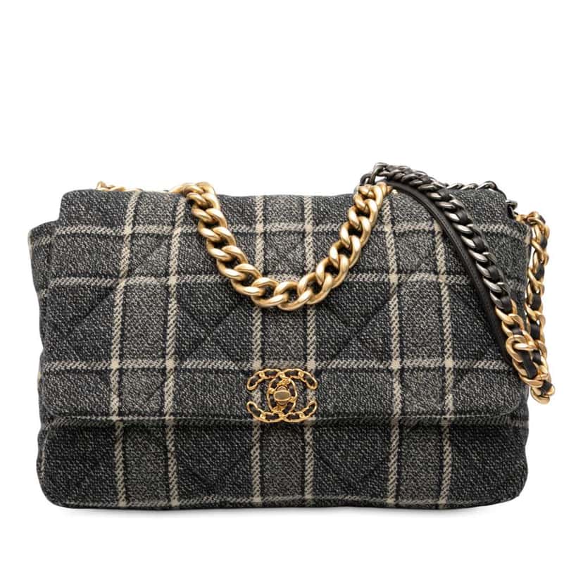 Chanel Maxi Quilted Wool 19 Flap Grey Wool Good condition - Front View