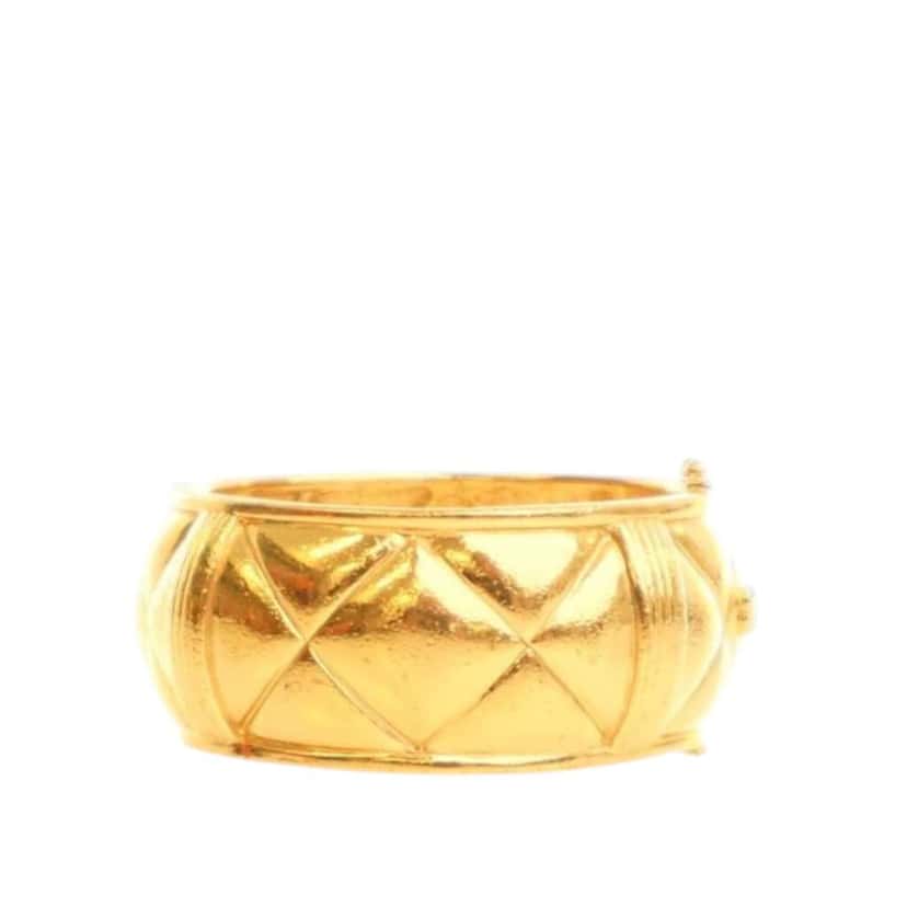 Chanel CC Gold Plated Quilted Wide Cuff Bracelet Gold Metal Good condition - Back View
