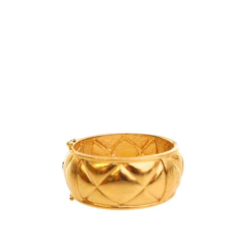 Chanel CC Gold Plated Quilted Wide Cuff Bracelet Gold Metal Good condition - Inside View