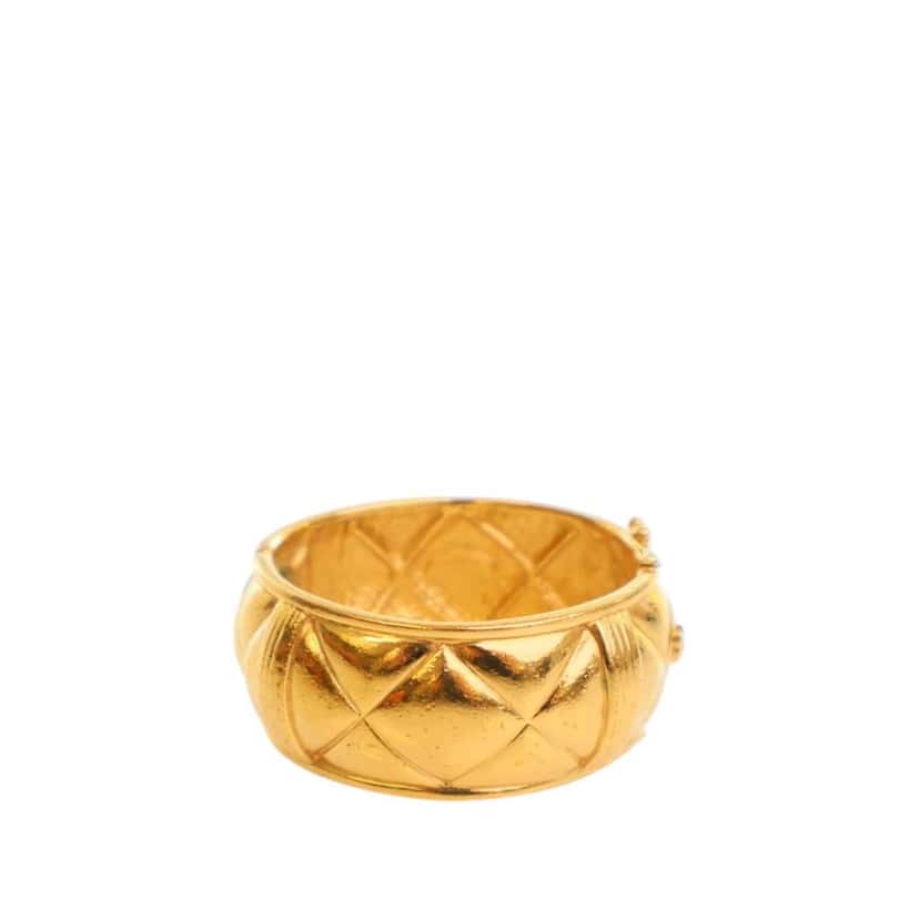 Chanel CC Gold Plated Quilted Wide Cuff Bracelet Gold Metal Good condition - Model View