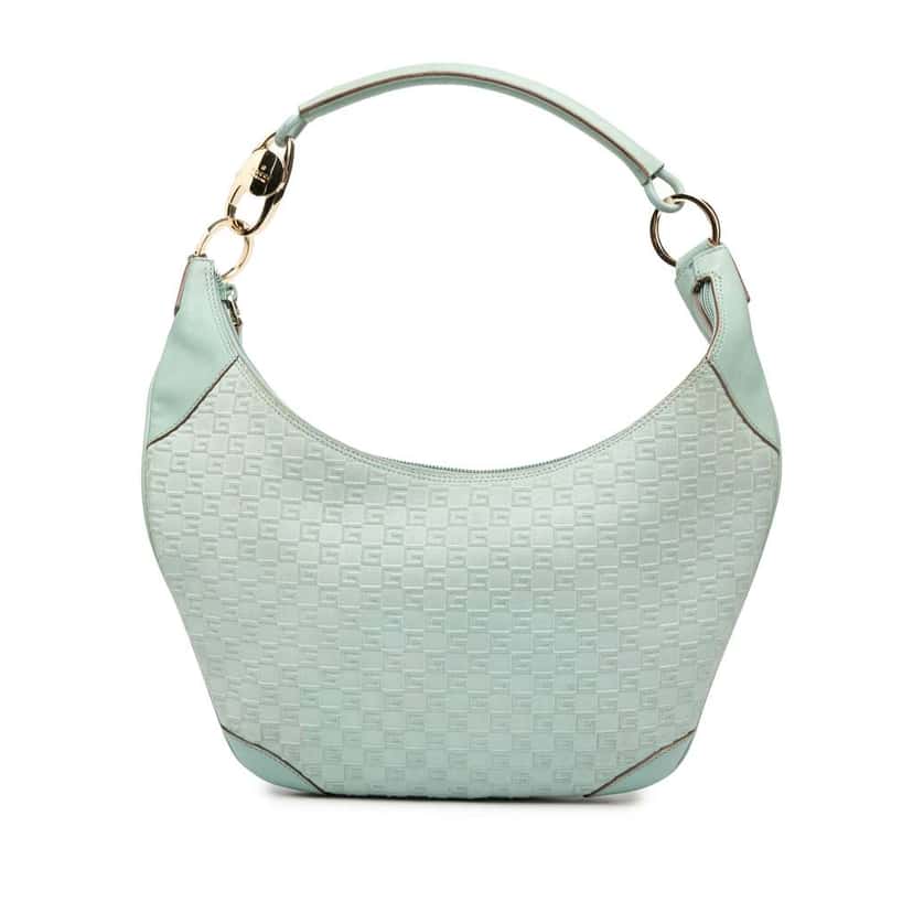 Gucci G Square Suede Hobo Blue Leather Fair condition - Front View
