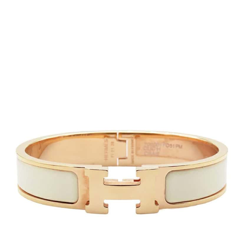 Hermès Narrow Enamel Clic H Bracelet PM White Good condition - Front View