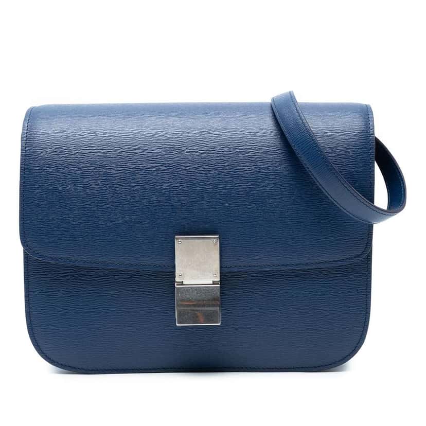 Celine Medium Calfskin Classic Box Blue Leather Good condition - Front View