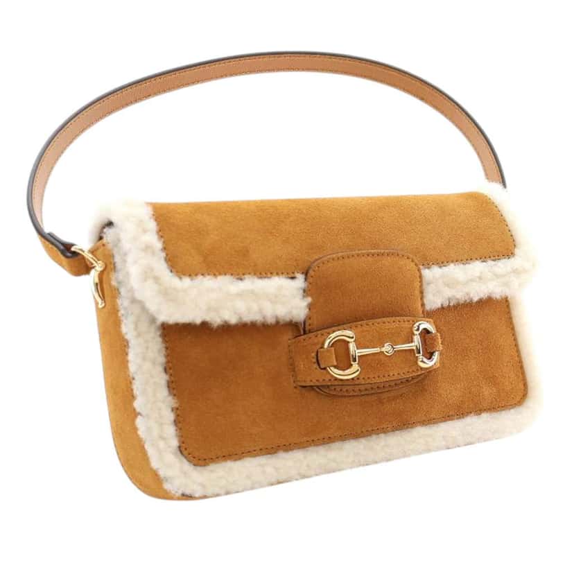 Gucci Mini Shearling Suede 1955 Horsebit Handbag Brown Leather Good condition - Back View