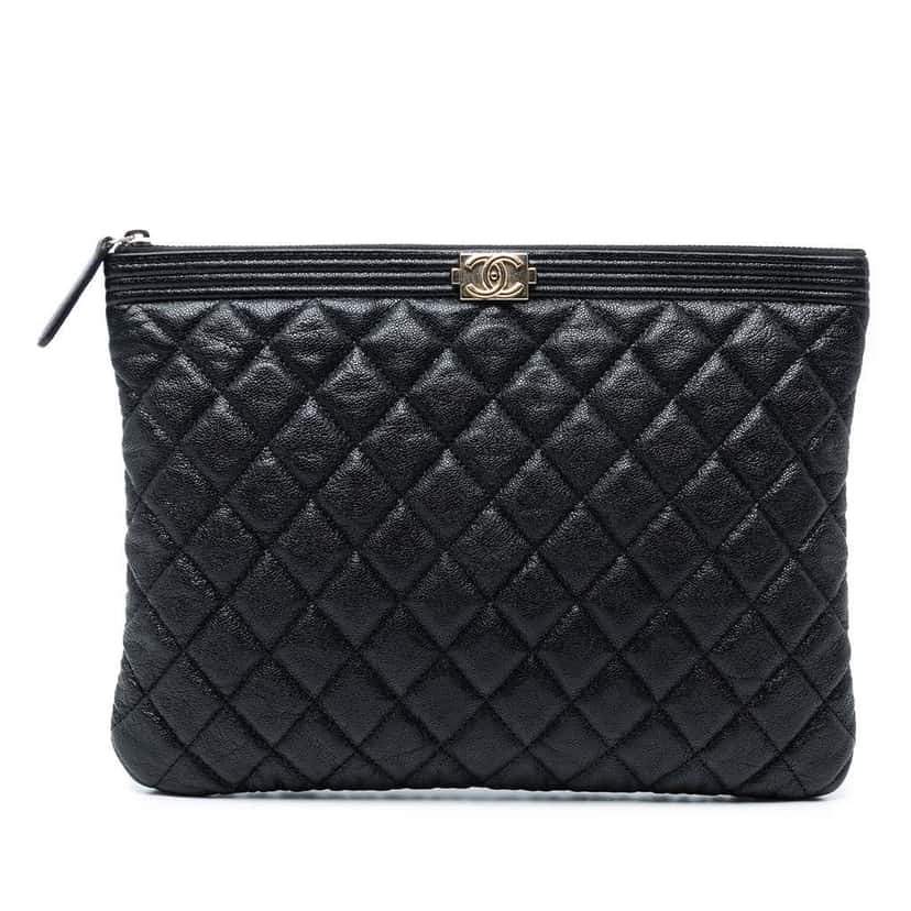 Chanel Medium Quilted Caviar Boy O Case Clutch Black Leather Good condition - Front View