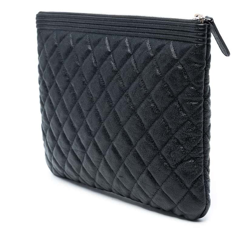Chanel Medium Quilted Caviar Boy O Case Clutch Black Leather Good condition - Back View