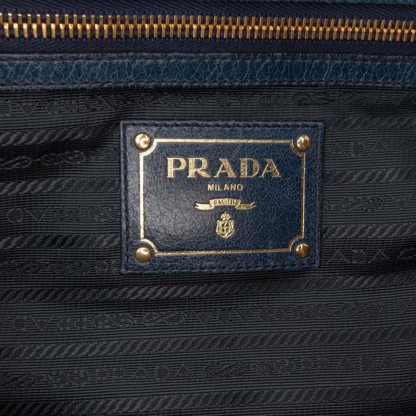 Prada Vitello Shine Zip Top Satchel Blue Leather Good condition - Box View